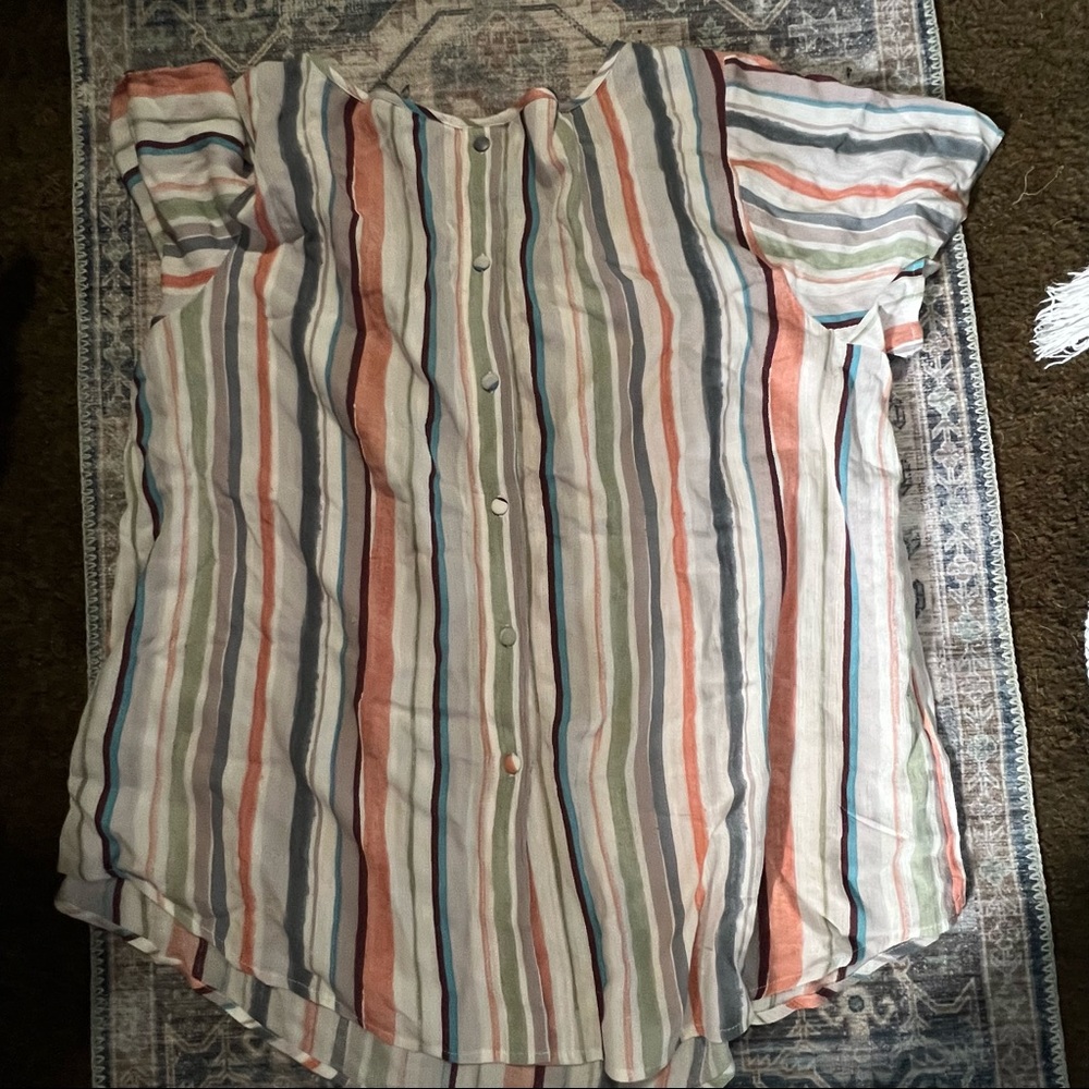 Torrid Multi Stripe Gauze Button Back Blouse - image 5